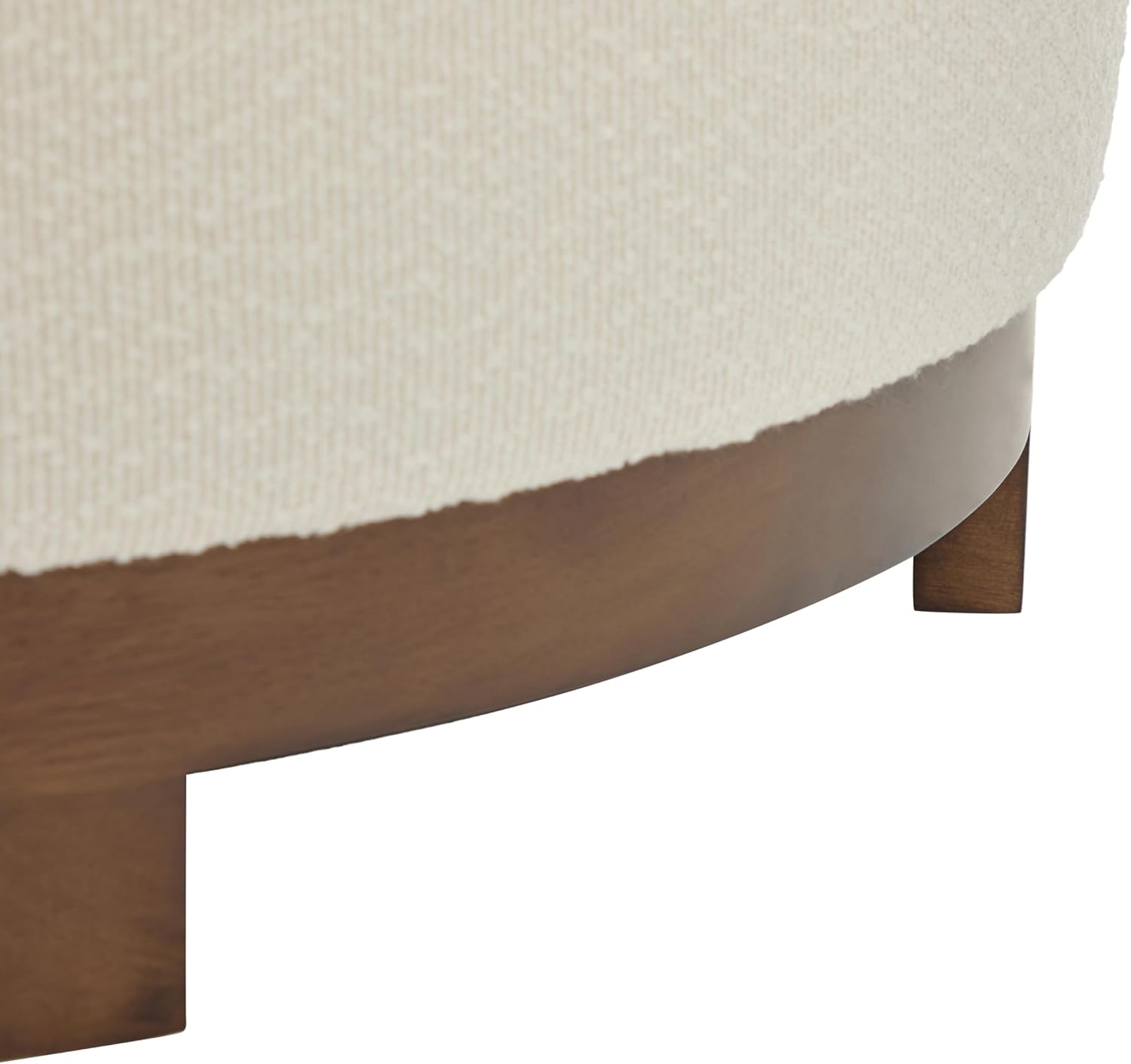 Christopher Knight Home Monroe Boucle Upholstery Round Ottoman, Living Room Sofa Ottoman with Wood Frame, Accent Small Foot Stool, Round Coffee Table, No Assembly Needed, Beige + Dark Walnut