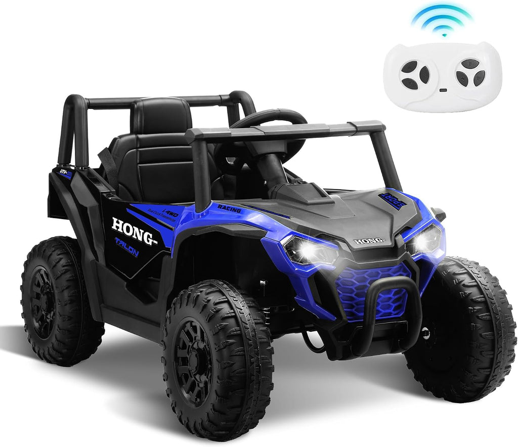 12V Kids Ride on Car, Battery Powered Electric UTV Truck with Parent Remote Control, Bluetooth, Music, LED Light, 3 Speeds, Soft Start, Safety Belt, Horn, Ride on Toys for Boy Girl (Blue)