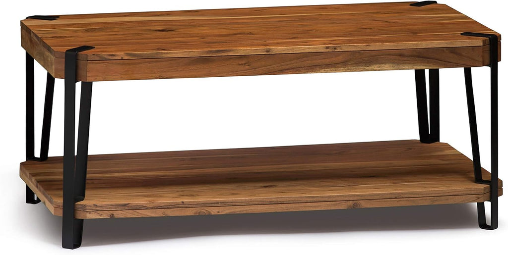Ryegate Large Coffee Table, 48 Inch Natural Solid Acacia Wood with Unique Live Edge and Metal Frame, Industrial Modern Style, Durable Construction with Clear Natural Finish, Ideal for Living Room
