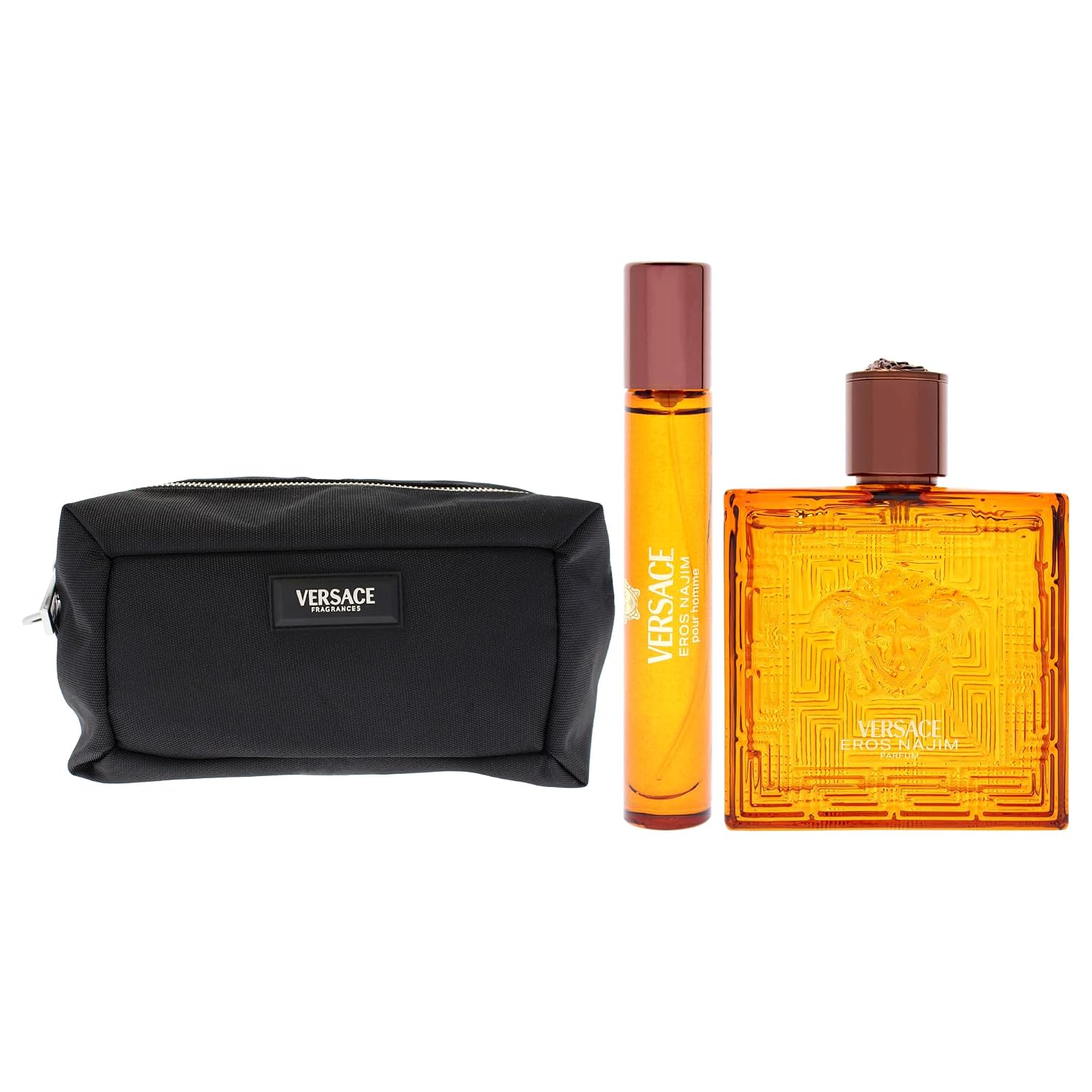 Eros Najim by Versace for Men - 3 Pc Gift Set 3.4oz Parfum Spray, 0.3oz Parfum Spray (Mini), Pouch