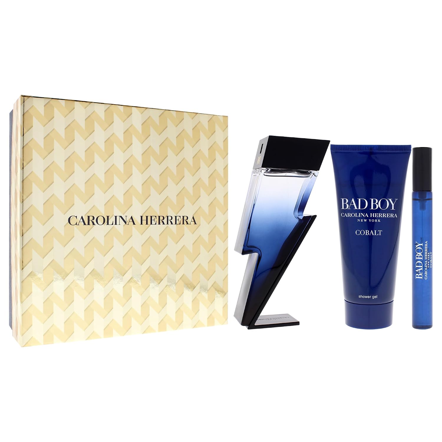 Bad Boy Cobalt Electrique by Carolina Herrera for Men - 3 Pc Gift Set 3.4oz EDP Spray 0.34oz EDP Spray (Mini), 3.4oz Shower Gel