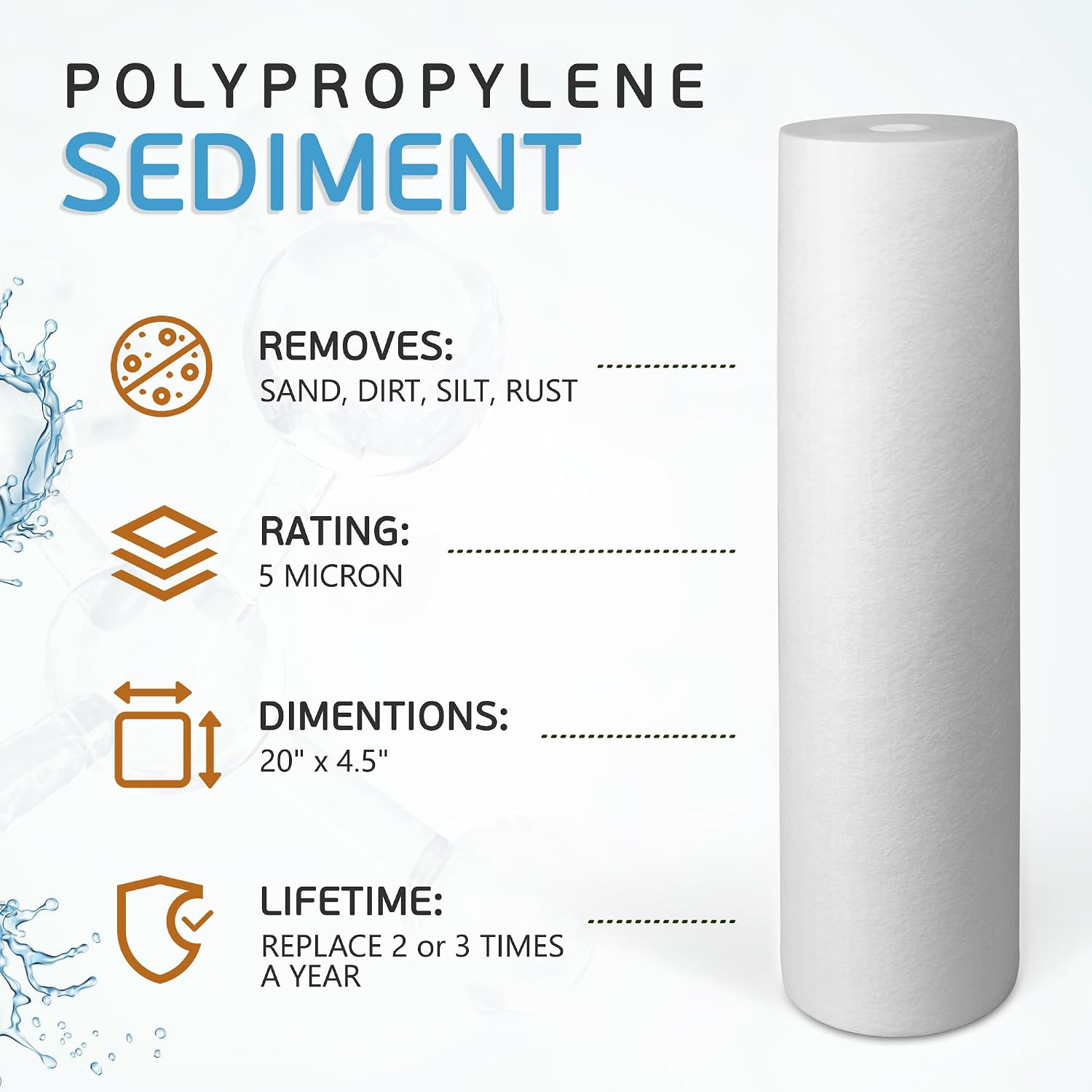 Ronaqua 20' x 4.5' Big Sediment Replacement Water Filter Cartridge, 5 Micron, NSF Certified, for Whole House, Compatible with 155358-43, 2PP20BB1M, AP810-2, FPMB-BB5-20, P5-20BB, SDC-45-2005, 10 Pack)