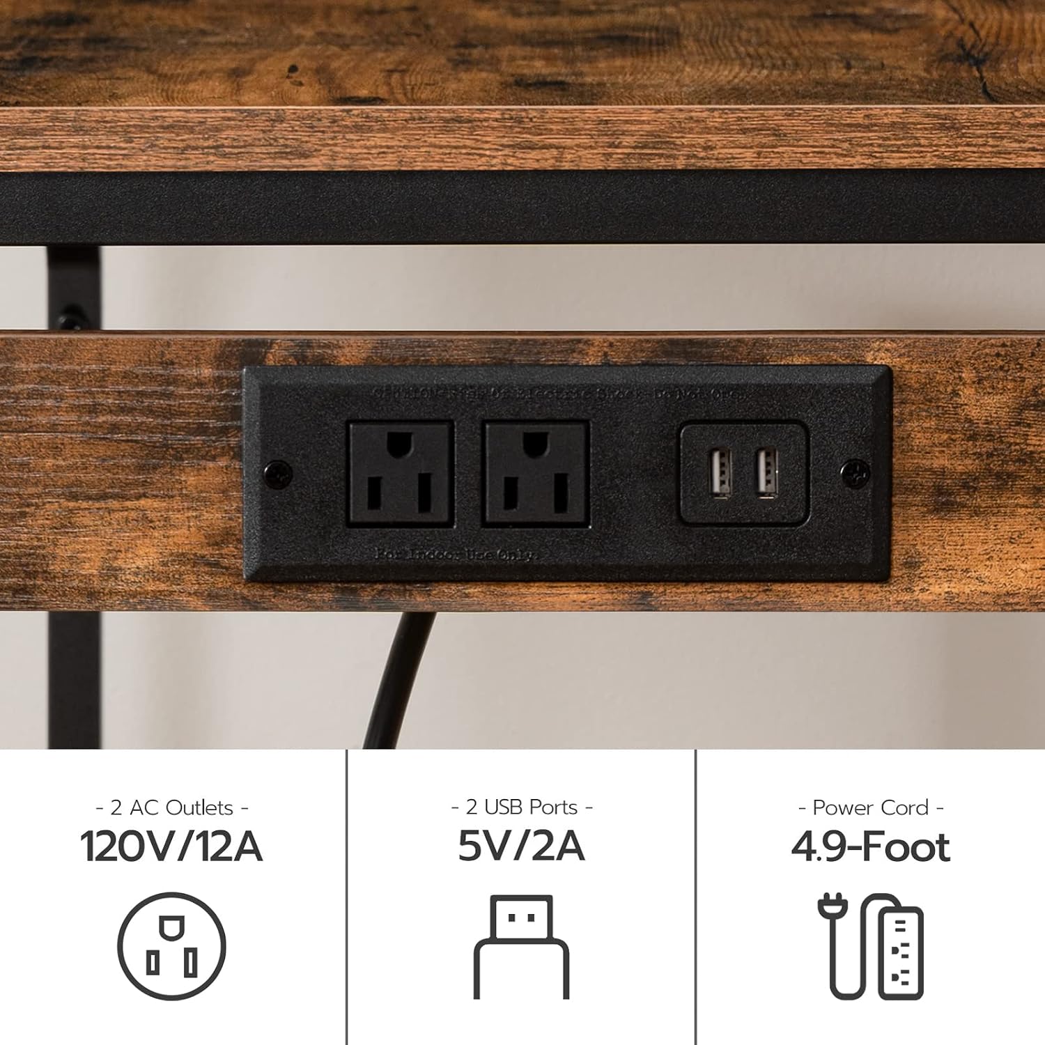 HOOBRO Bar Table and Chairs Set, 47.2' Dining Table Set with Power Outlet, 3-Piece Pub Table Set, Kitchen Bar Height Table with Stools of 2, Space Saving for Living Room, Rustic Brown BF46UBT01