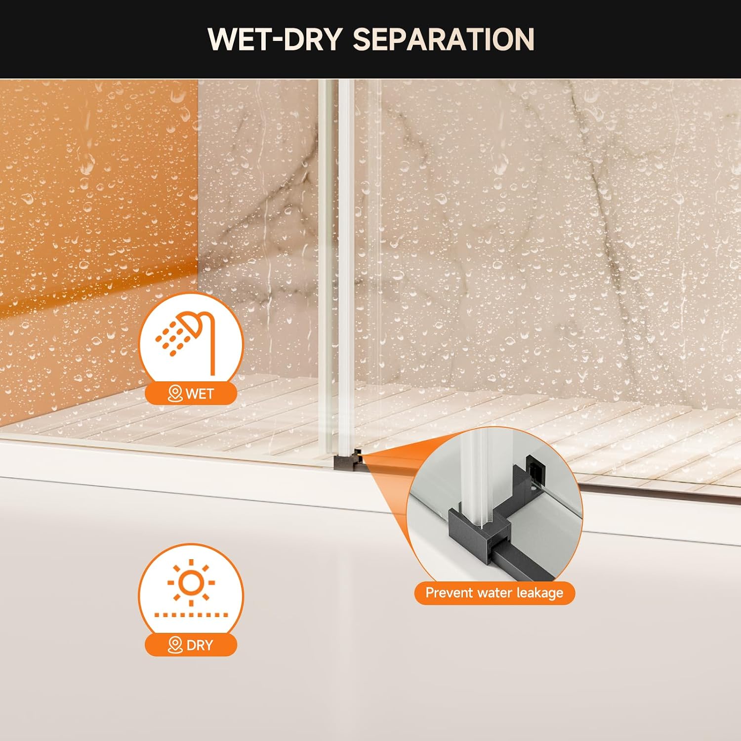 Frameless Shower Door, 44-48' W x 76' H 8mm Single Sliding Shower Door with 5/16' Clear Tempered Glass, Bathroom Glass Door for Walk-in Shower, Black