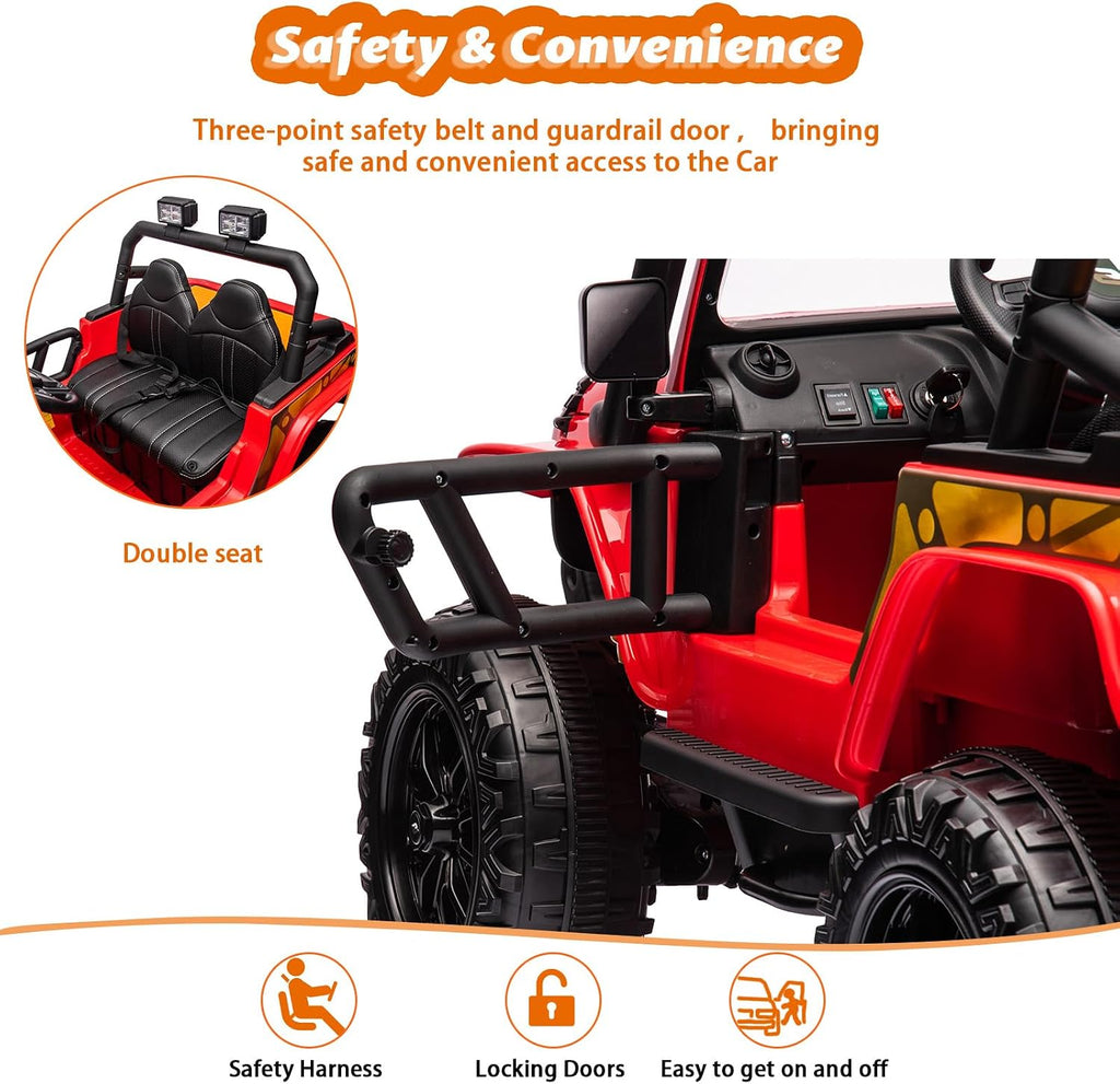 GarveeLife 24V Ride On Car for Kids, 2 Seater Electric Truck with Remote Control, 4x45W Powerful Engine, Battery Powered Ride On Toys for Kids, 4WD/2WD Switchable, Led Headlight & Music Player, Red
