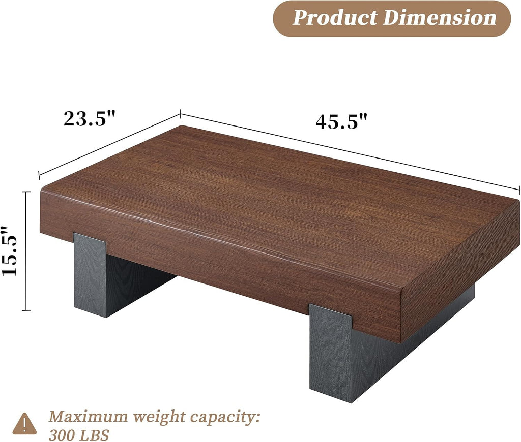 Walnut Wood Coffee Table with Storage Modern Small Coffee Table for Living Room Rectangle Farmhouse Center Table Thick Tabletop