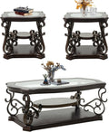 3 Piece Retro Coffee Table Set, Mid Century Modern Living Room Table Set, Traditional 3-Tier Coffee Table and 2 End Tables with Tempered Glass Top & Storage Shelf for Living Room Home Office