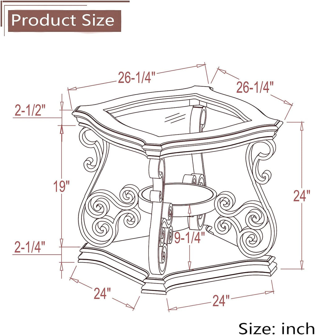 Elegant Retro End Table Sofa Side Table, Traditional 3-Tier Nightstand Bedside Table with Tempered Glass Top, Mid-Marble Shelf, Mid Century Accent Tea Table for Living Room Bedroom