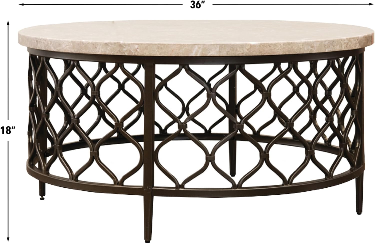 Steve Silver Furniture Roland Round Marble Coffee Table, 36-Inch Round Coffee Table, Bronze Metal Base, Modern Design, Living Room, 36'' L x 36'' W x 18'' H, White