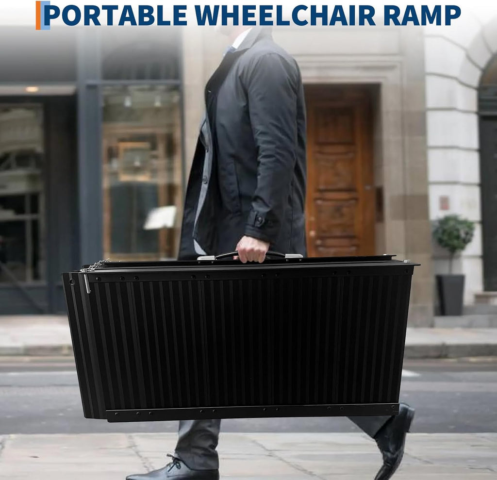 6FT Portable Wheelchair Ramp with Handle, Non-Slip Aluminum Folding Handicap Wheelchair Ramp, Threshold Ramps for Home, Doorways, Thresholds, Steps, Curbs, Stairs, 800 LBS Capacity