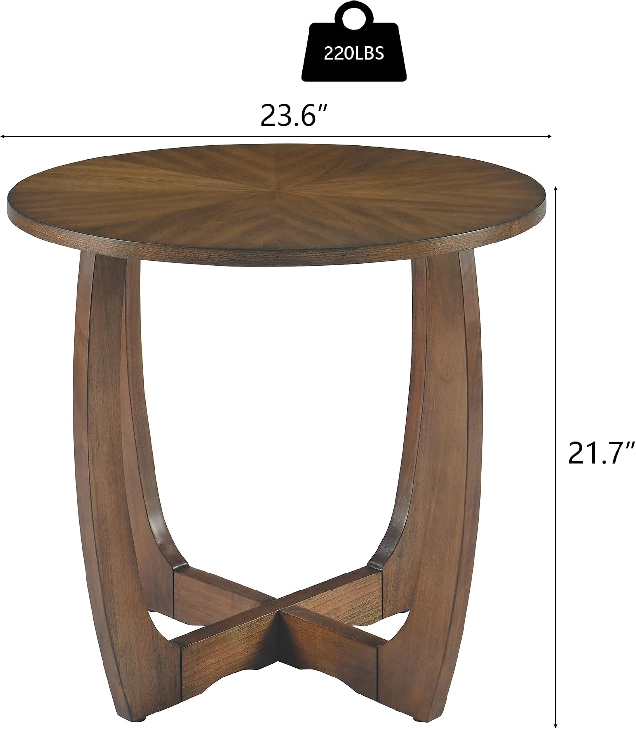 Round End Table, Rustic Farmhouse Side Table with Criss-Cross Wood Legs, Accent Furniture for Family, Dinning or Living Room, Small Coffee Table for Small Spaces, Vintage Brown
