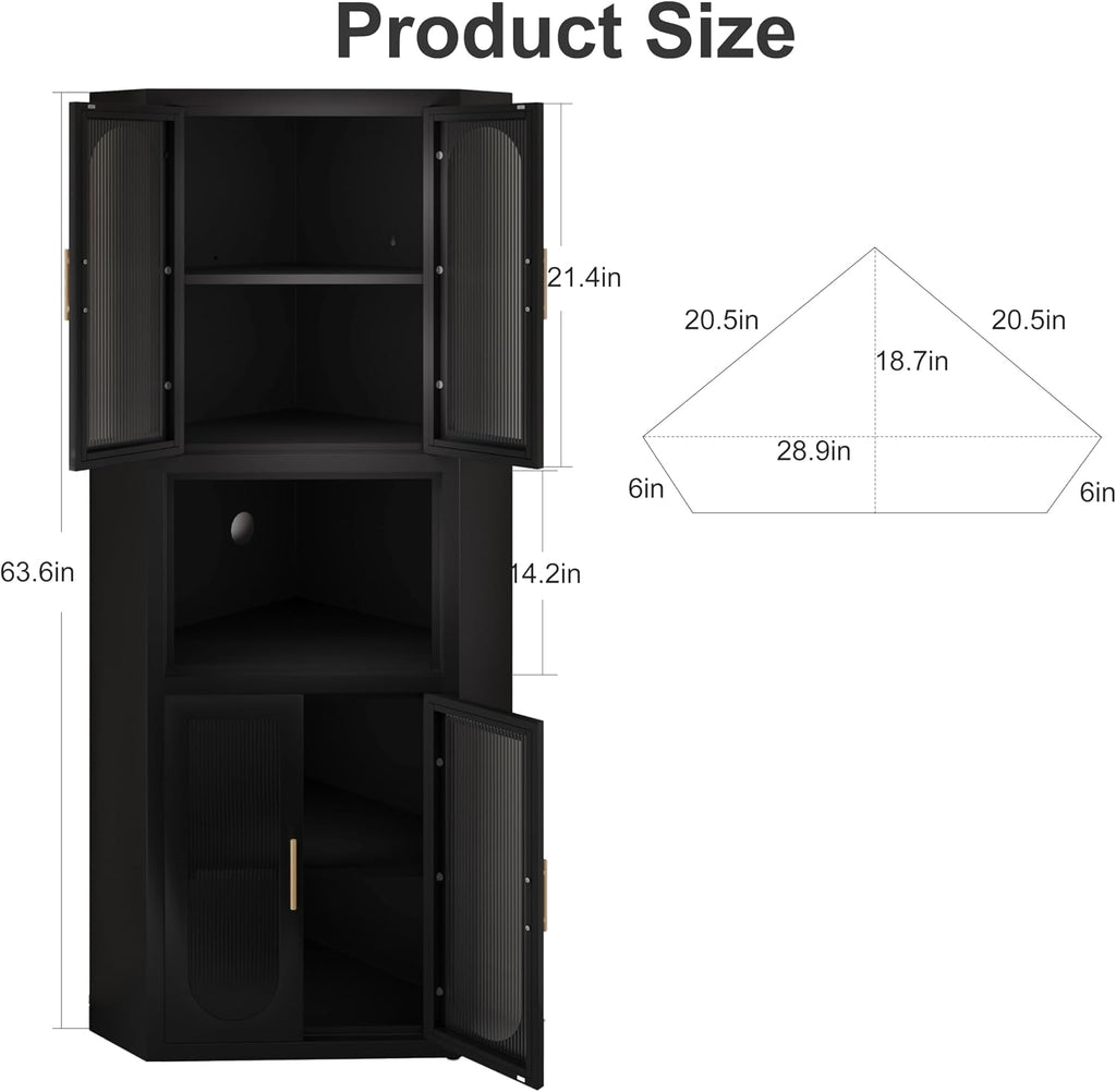 PAOFIN Metal Corner Cabinet, Side FreeStanding Storage Organizer Cabinet with Large Space and Shelves, Home Furniture for Multifunction in Living Room, Bathroom, Hallway, Kitchen, Bedroom, Black