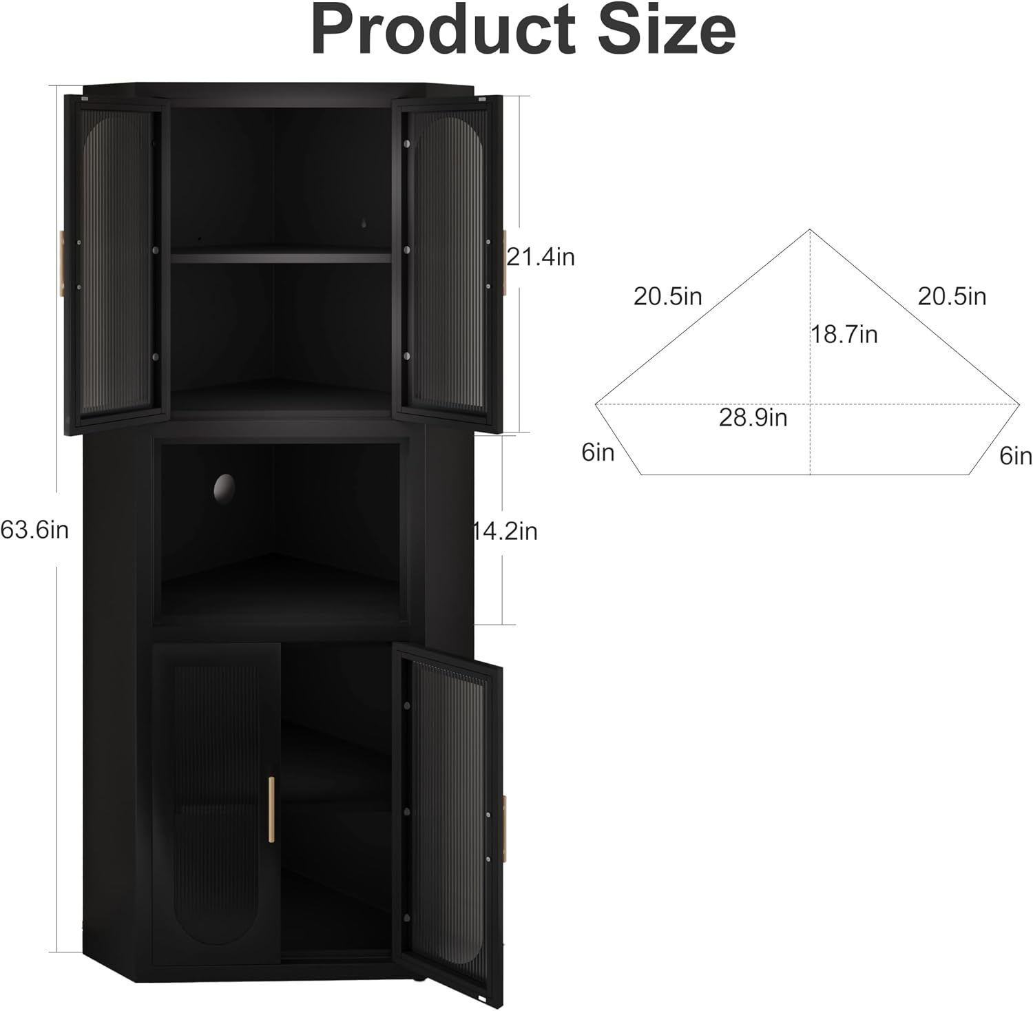 PAOFIN Metal Corner Cabinet, Side FreeStanding Storage Organizer Cabinet with Large Space and Shelves, Home Furniture for Multifunction in Living Room, Bathroom, Hallway, Kitchen, Bedroom, Black