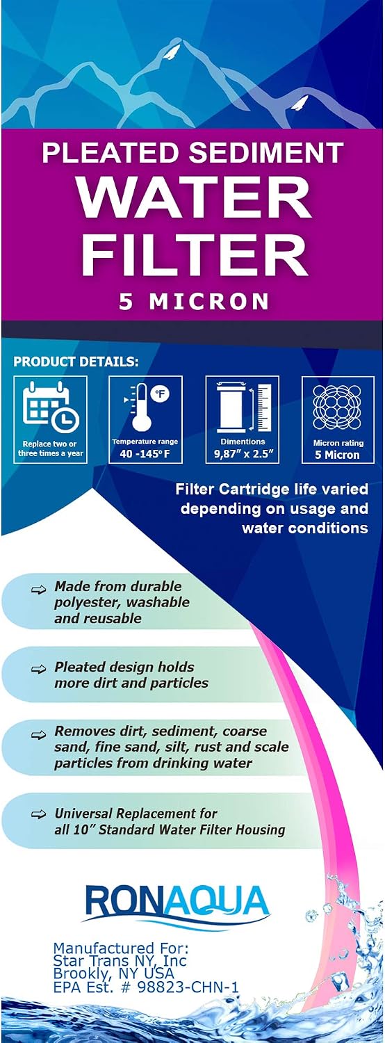 Pleated Sediment Water Filter Cartridge 9.87'x 2.5' Amplified Surface Area, Removes Sand, Dirt, Rust, Extended Filter Life WELL-MATCHED with WHKF-WHPL, 801-50, WB-50W, WFPFC3002, SPC-25-1050 (50 Pack)
