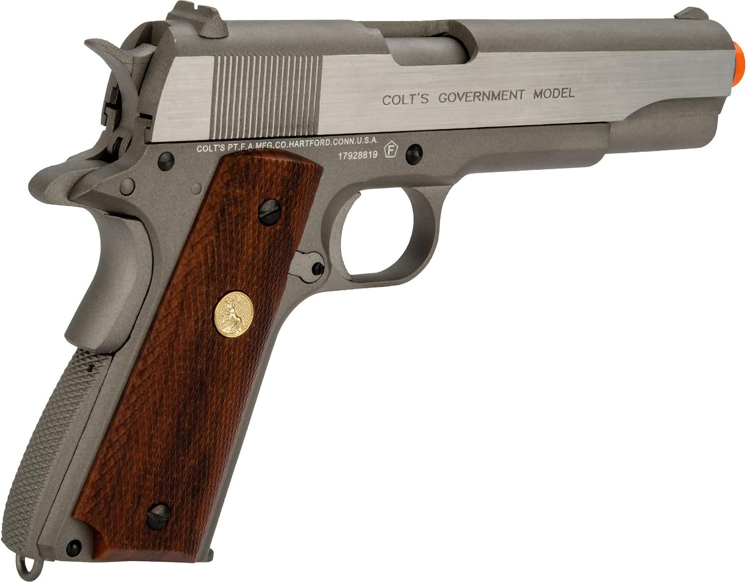 Evike Airsoft - Cybergun Colt Licensed Airsoft 1911 Tactical CO2-Powered GBB Blowback Airsoft Pistol by KWC (Model: Stainless Classic/Gun Only)