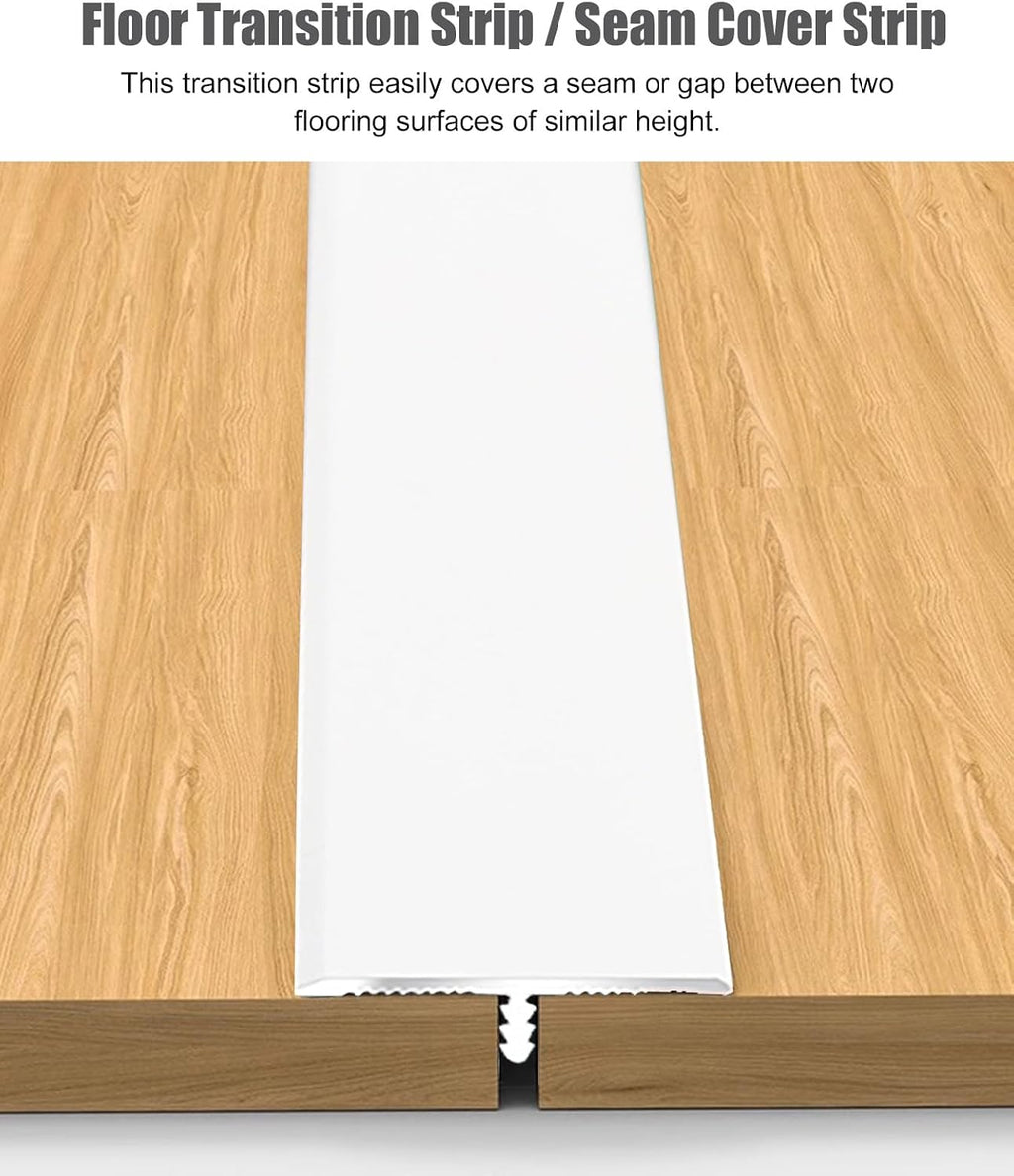 White Aluminum T Molding Floor Transition Strip, Wood to Tile Seam Strips Door Threshold Bar for Doorways, Waterproof Floor Gap Cover Edging Trim(150cm (59'))