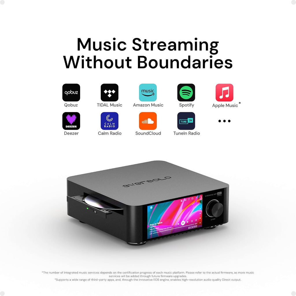 Eversolo Play | Music Streamer with DAC & Amplifier 60W×2ch(8Ω) / 110W×2ch(4Ω) | 5.5' LCD Touchscreen, Support Room Correction & Multi Room System, Stream Qobuz, Tidal&More | Black (CD Edition)