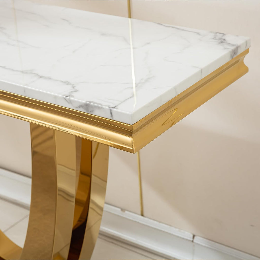 White Gold Console Table, 47' Faux Marble Entryway Table Narrow Long Sofa Table, Modern Accent Table Luxury Rectangle Behind Sofa Entrance Table Foyer Hallway Table for Living Room