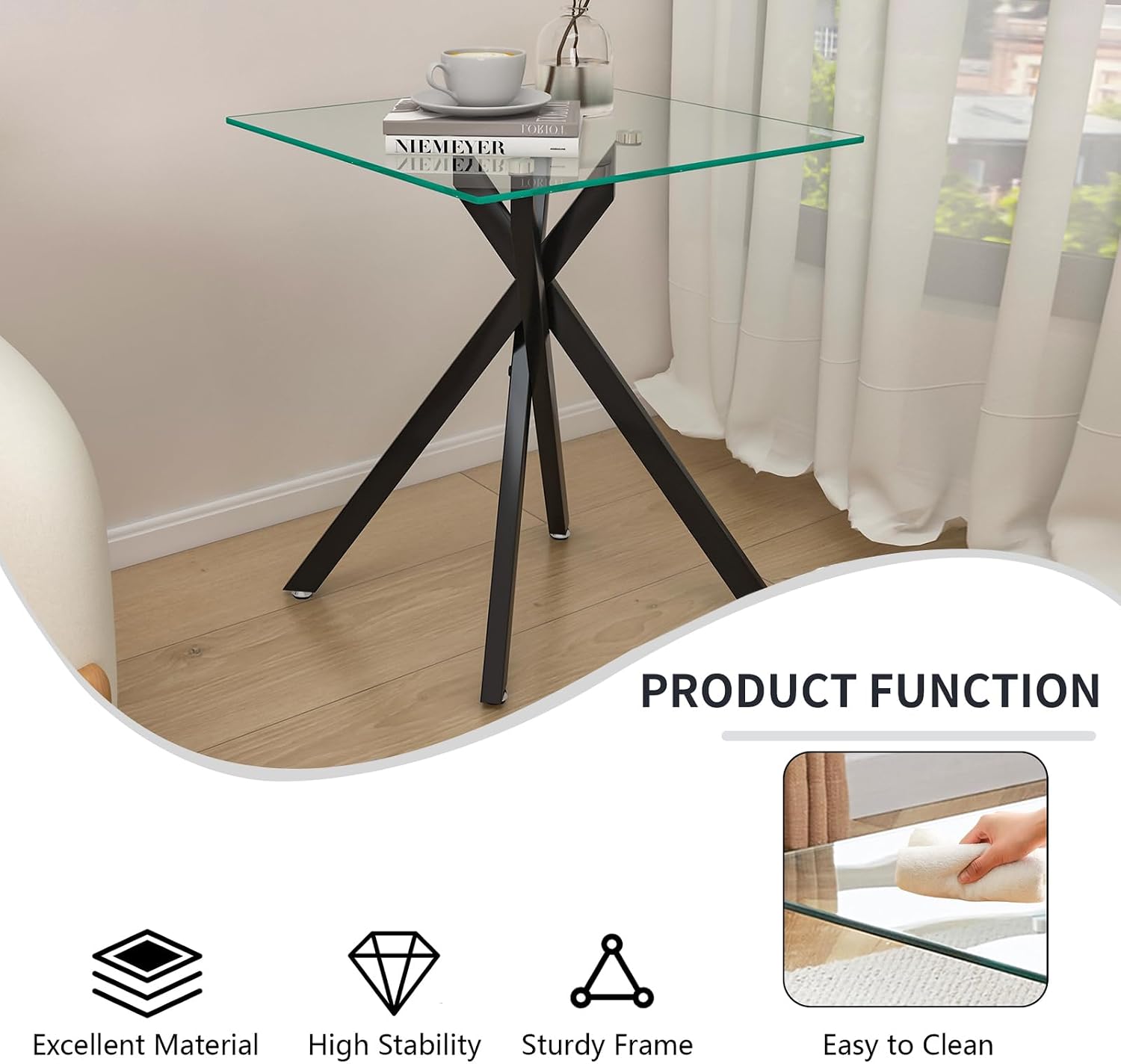 Glass 3 Piece Living Room Table Set,Glass Coffee Table and End Table Sets,Accent Table Sofa Table Sets with X-Designed Metal Legs and Tempered Glass Tabletop for Living Room Furniture (3, Black)