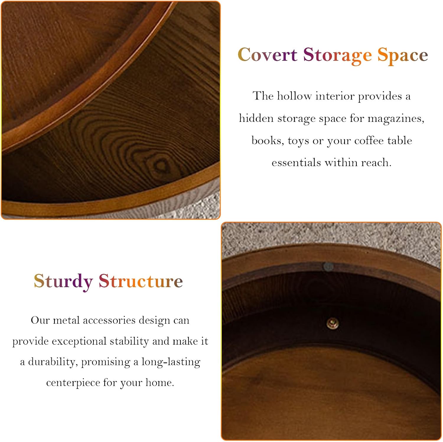 Round Coffee Table with Covert Storages Spaces 30.7' Modern Circle Center Table - Solid Wood Veneered for Living Room Study Balcony (B)