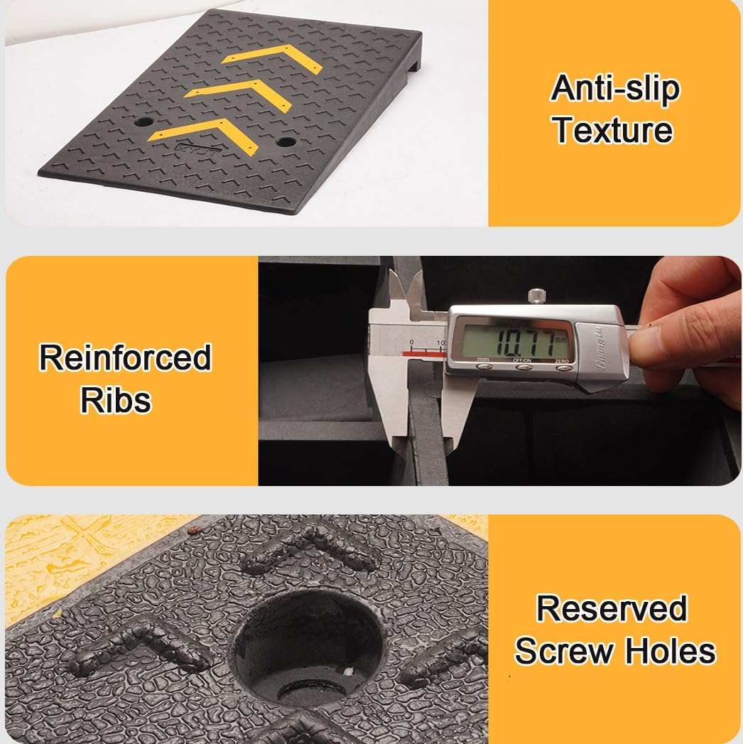 Rubber Kerb Ramps 4-7 inches Height, Heavy Duty Threshold Ramps for Driveway, Mobility Scooter/Step, 20 Ton Load Capacity(Rise 4.3 inch/11cm)