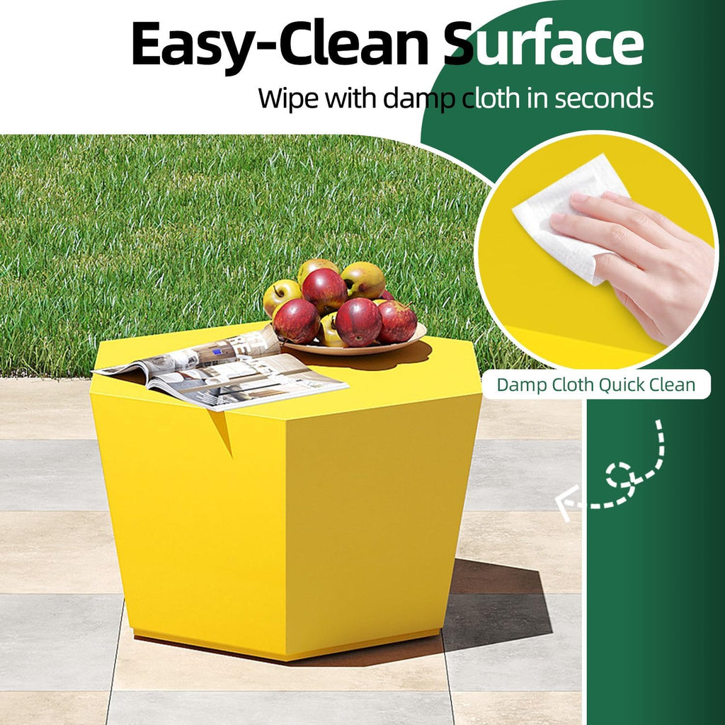 Patio Watcher 28' Modern Hexagon Coffee Table, Light Concrete Textured Center Table for Living Room, Accent Coffee Tea Table for Apartment, 28'×24'×15', No Assembly, Lemon Yellow