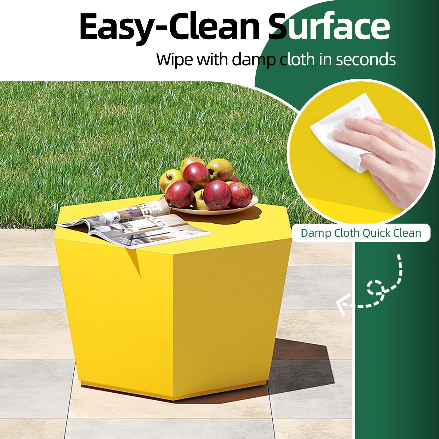 Patio Watcher 28' Modern Hexagon Coffee Table, Light Concrete Textured Center Table for Living Room, Accent Coffee Tea Table for Apartment, 28'×24'×15', No Assembly, Lemon Yellow