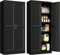 Polup Pantry Cabinet, 71 Inch Tall Kitchen Storage Cabinet, Metal Pantry Cabinet with Doors and Adjustable Shelves, Freestanding Heavy Duty Steel Utility Cupboard for Garage, Office, Laundry, Black