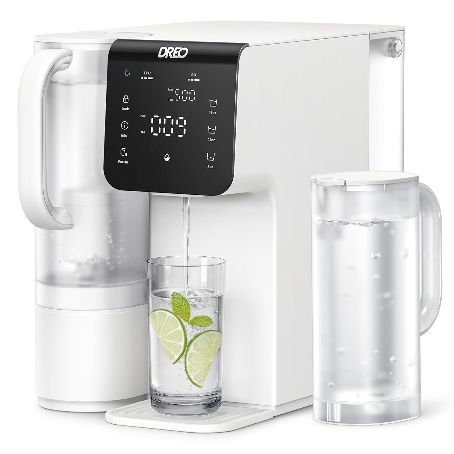 DREO Reverse Osmosis Water Filter Countertop, 7-Stage RO Water Filtration System, Installation-Free, Reduce TDS, Water Filter Pitcher for Home, Kitchen, 3:1 Pure to Drain, WF511