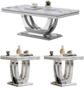 3 Pieces Coffee Table Set, Faux Marble Living Room Table Set of 3, Modern Coffee Table and 2 End Tables with Dual U-Shaped Stainless Steel Base for Living Room (White Silver)
