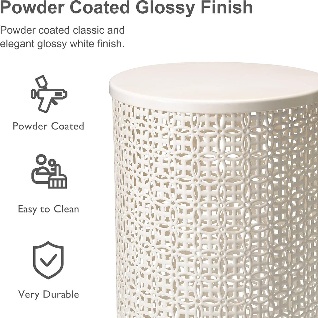 Glitzhome Accent Tables Living Room Set of 2, Round Metal End Side Table, Small Circle Coffee Bedside Table, Planter Stand for Couch Bedroom Nightstand, Cream White
