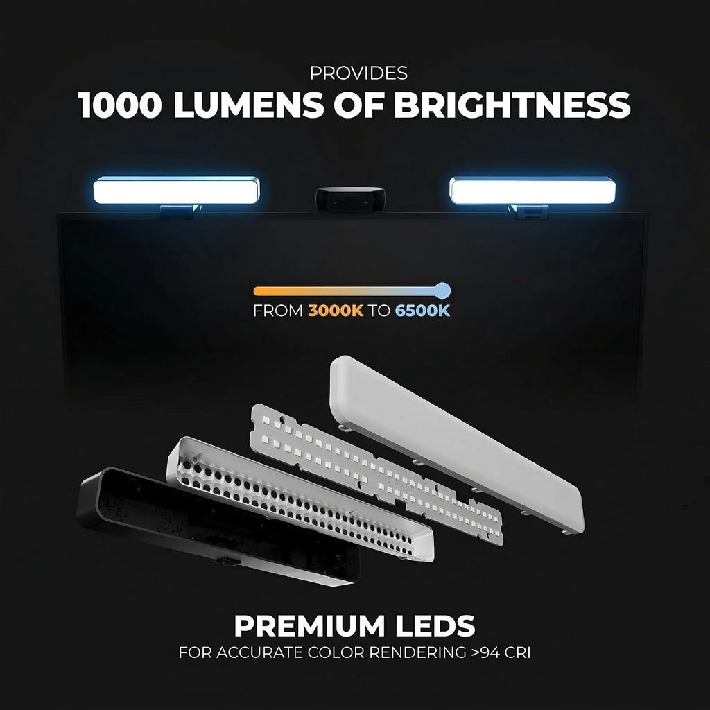 HumanCentric Premium Video Conference Lighting for Video Calls, HighBeam Pro Light for Zoom Meetings and Streaming, Upgrade Monitor Ring Light with LED Webcam Light, Dual Video Conference Light
