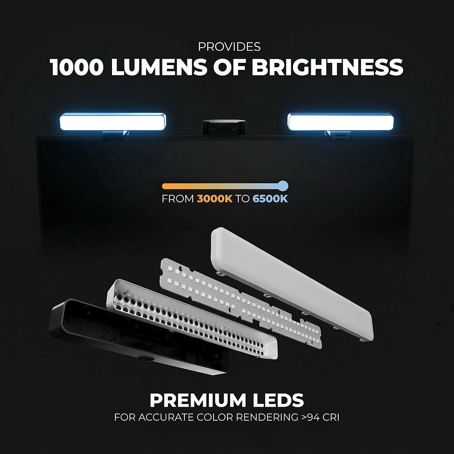 HumanCentric Premium Video Conference Lighting for Video Calls, HighBeam Pro Light for Zoom Meetings and Streaming, Upgrade Monitor Ring Light with LED Webcam Light, Dual Video Conference Light