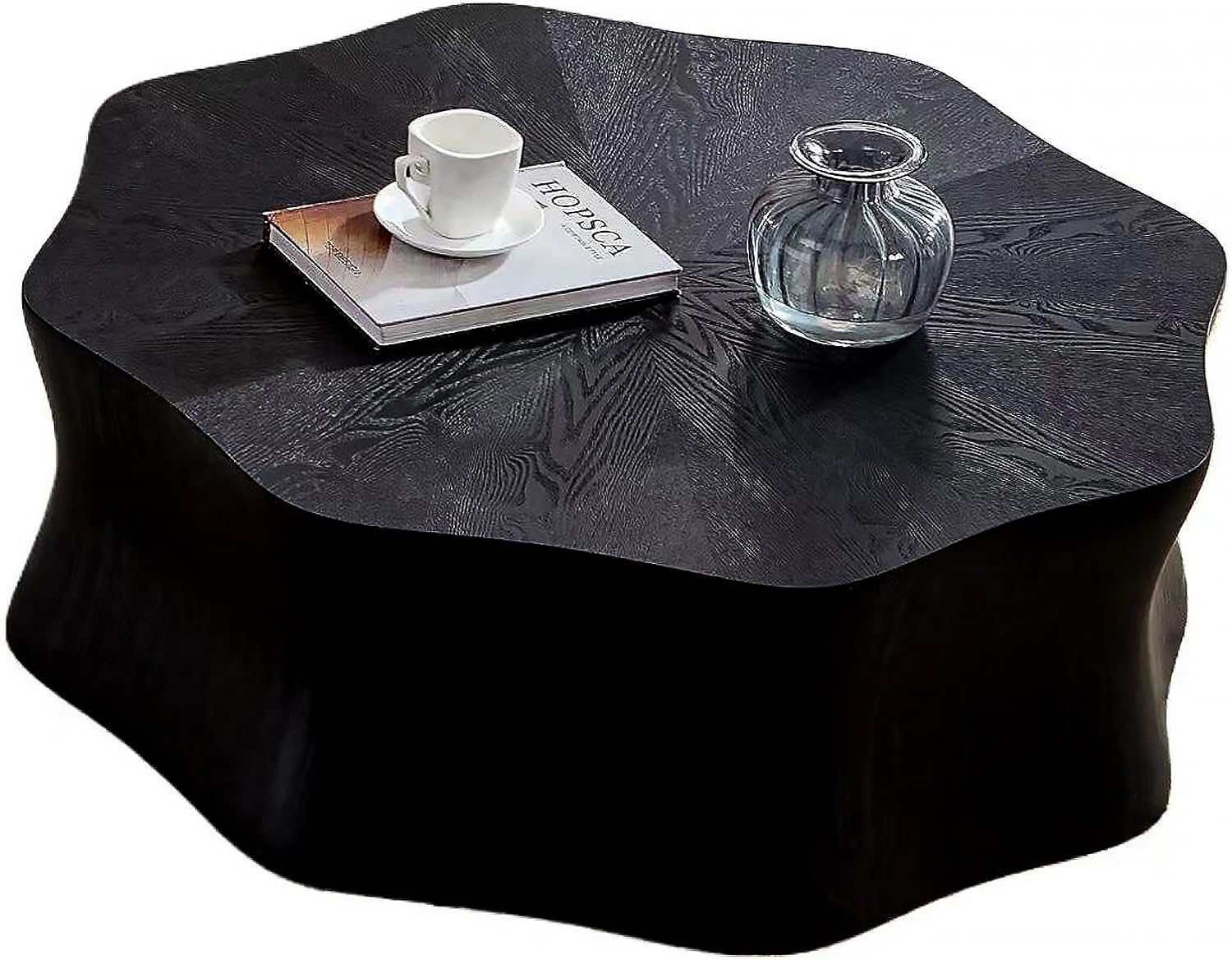 35.4' Square Coffee Table for Small Spaces, Black Flower Petal Design with Sturdy MDF Top, Low Profile Modern Minimalist Accent Center Table for Apartment, Lounge, Office