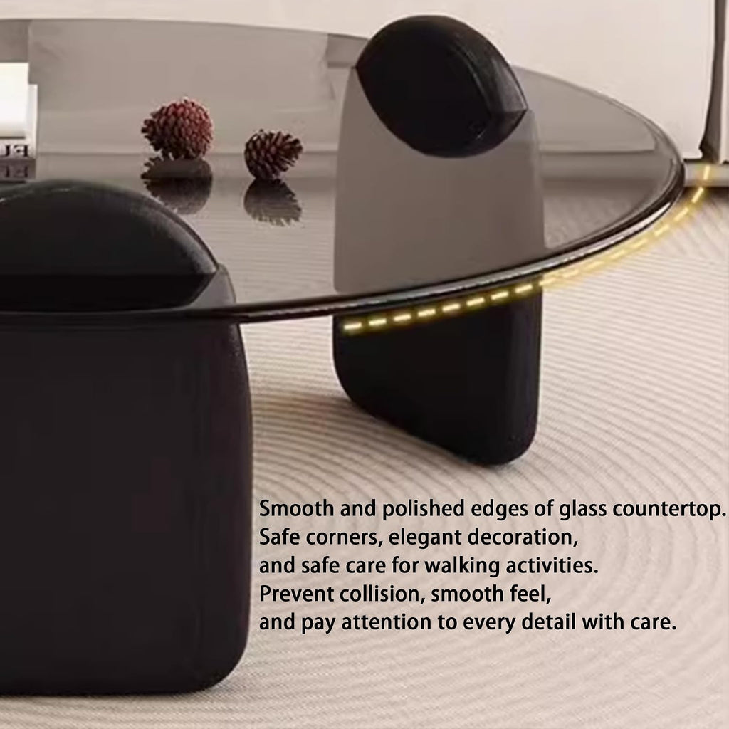 EASYSOUL Modern Round Coffee Table with Glass Top, 35.43' L x 35.43' W x 14.69' H, Circular Tea Tables for Living Room Home Office Industrial Cocktail Tables (Black-Grey Glass/35.43 ')