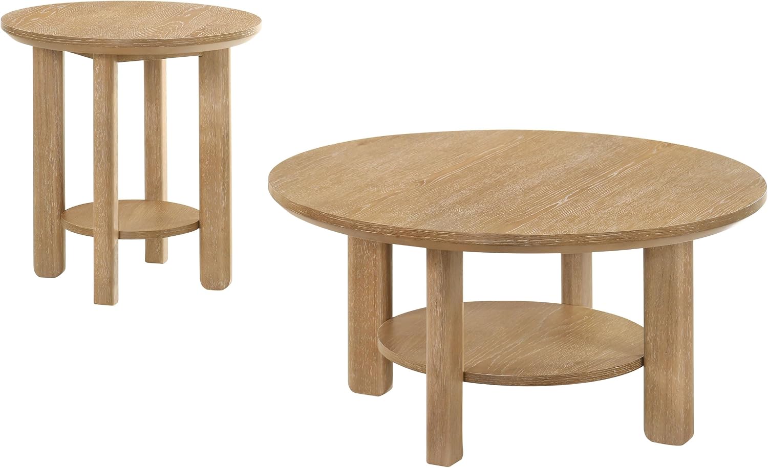 Coaster Home Furnishings - Ottowa - Wood - 2-Piece Coffee Table Set with Rounded Shapes, Thick Cylindrical Legs, Open Shelves and Transitional Style - Living Room - Light Oak - 706298-S2