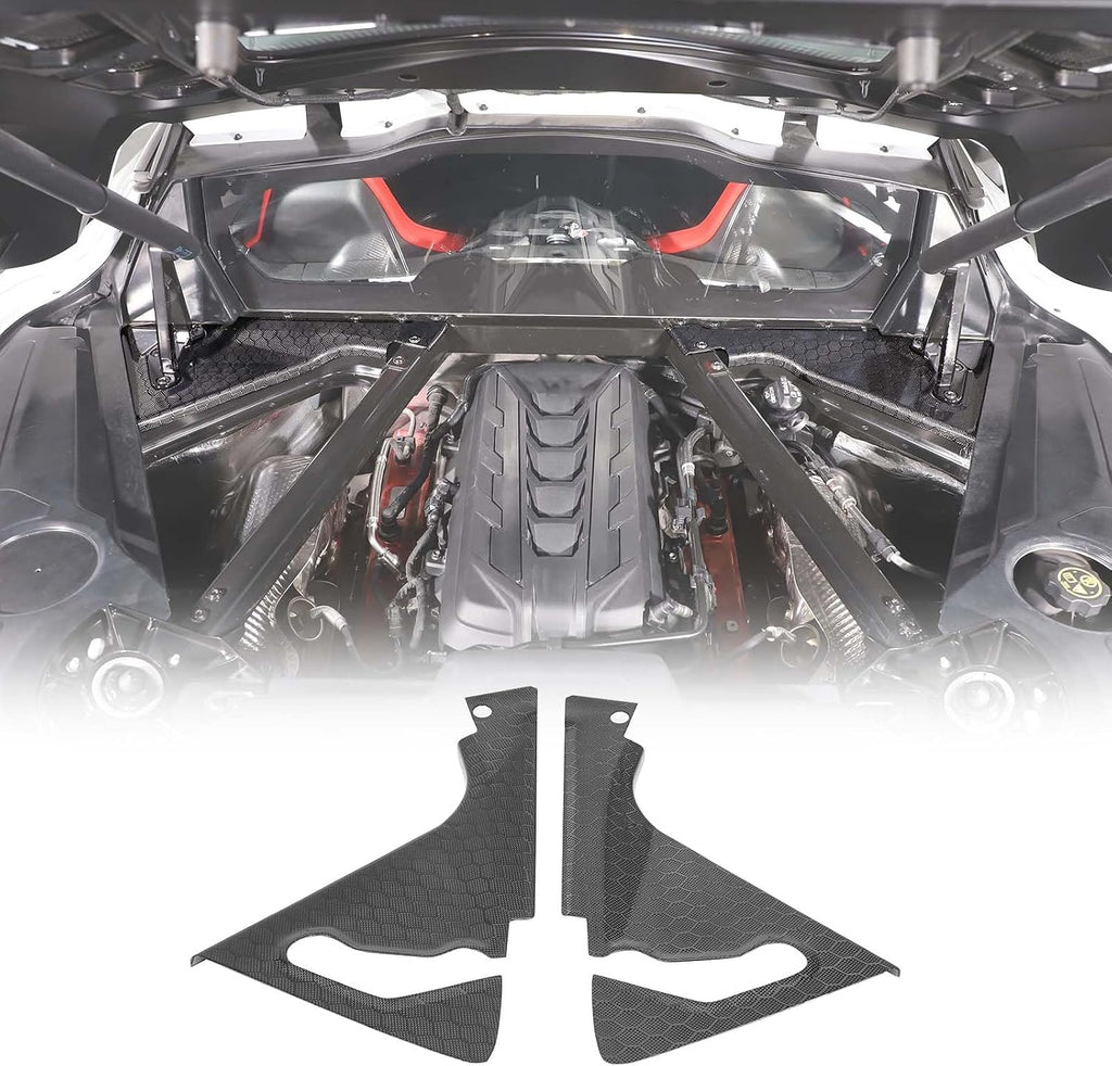Real Carbon Fiber Engine Bay Panel Cover Compatible with Chevrolet Corvette C8 2020-2026, Front Hood Lift Supports Shock Struts Base Trim Cover Accessories 2Pcs (Honeycomb Pattern)