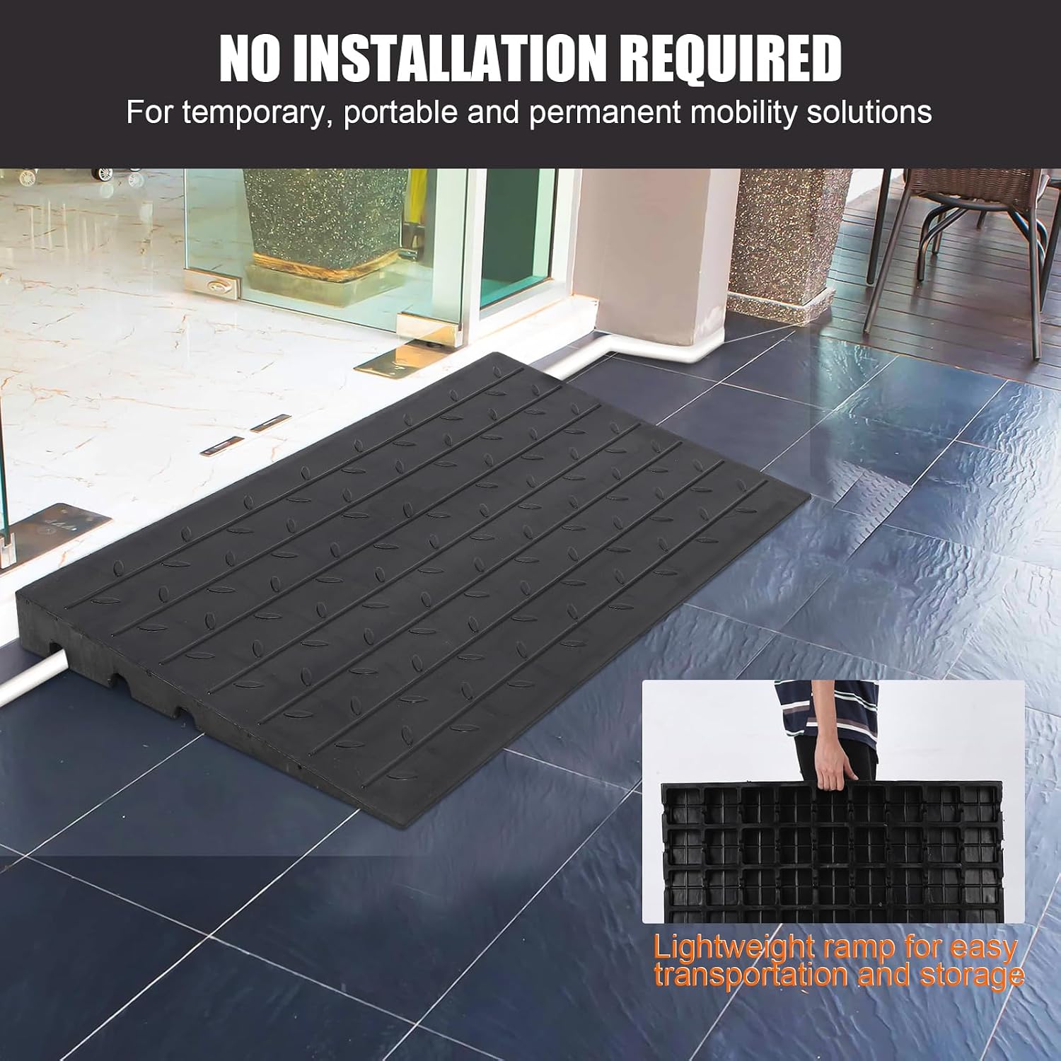 Towallmark Rubber Threshold Ramp Doorway, 4'' Rise Wheelchair Threshold Ramp, 2500LBS Capacity No-Slip Driveway Curb Ramps for Wheelchair Mobility Scooter Power Chairs with 3 Channels Cord Cover