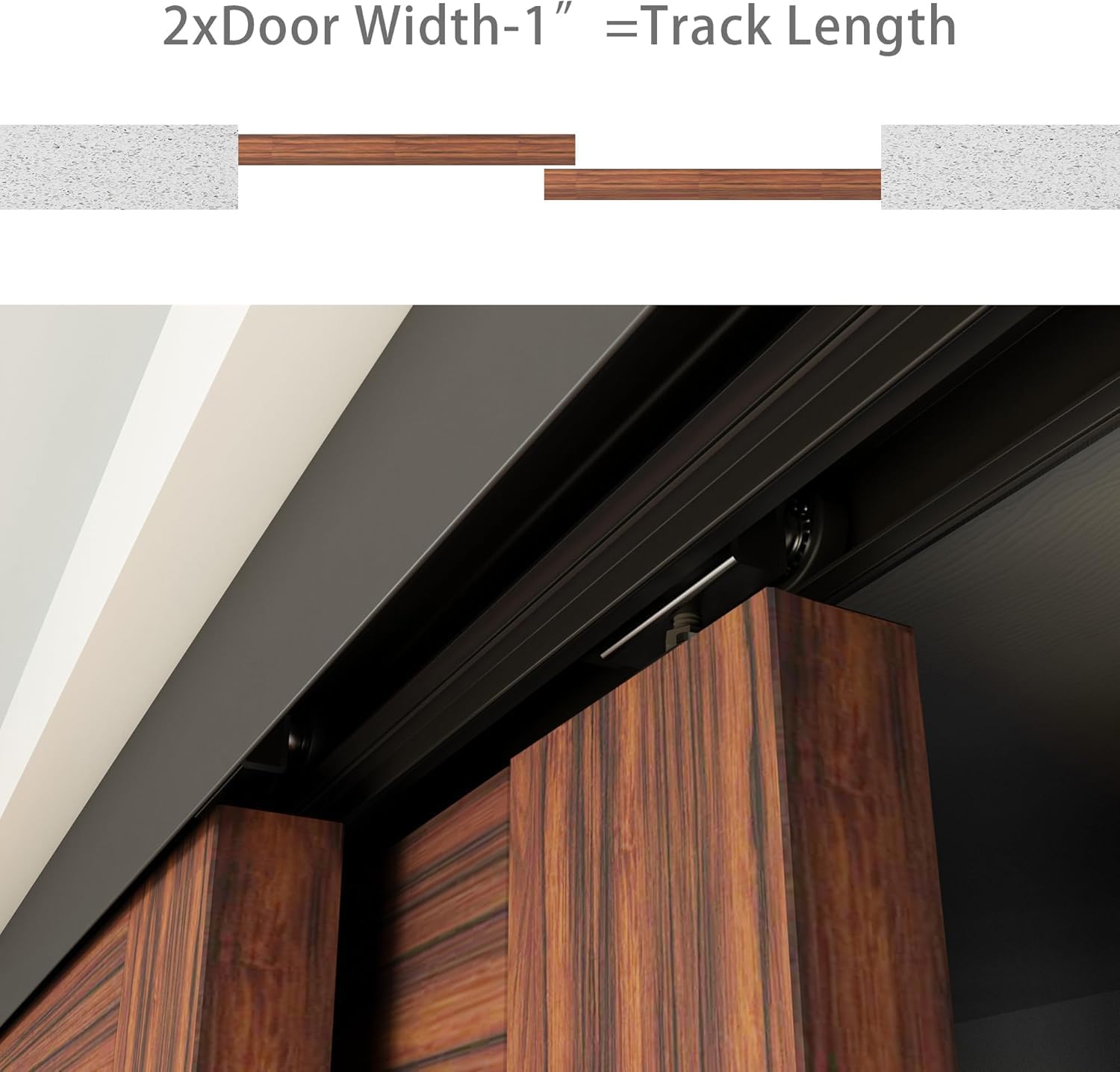 Heavy Duty Double Bypass Sliding Closet Door Track Kit Hardware 96'/8FT Aluminium Alloy Track Rail Set,for 2 Door System,Smoothly and Quietly,Black