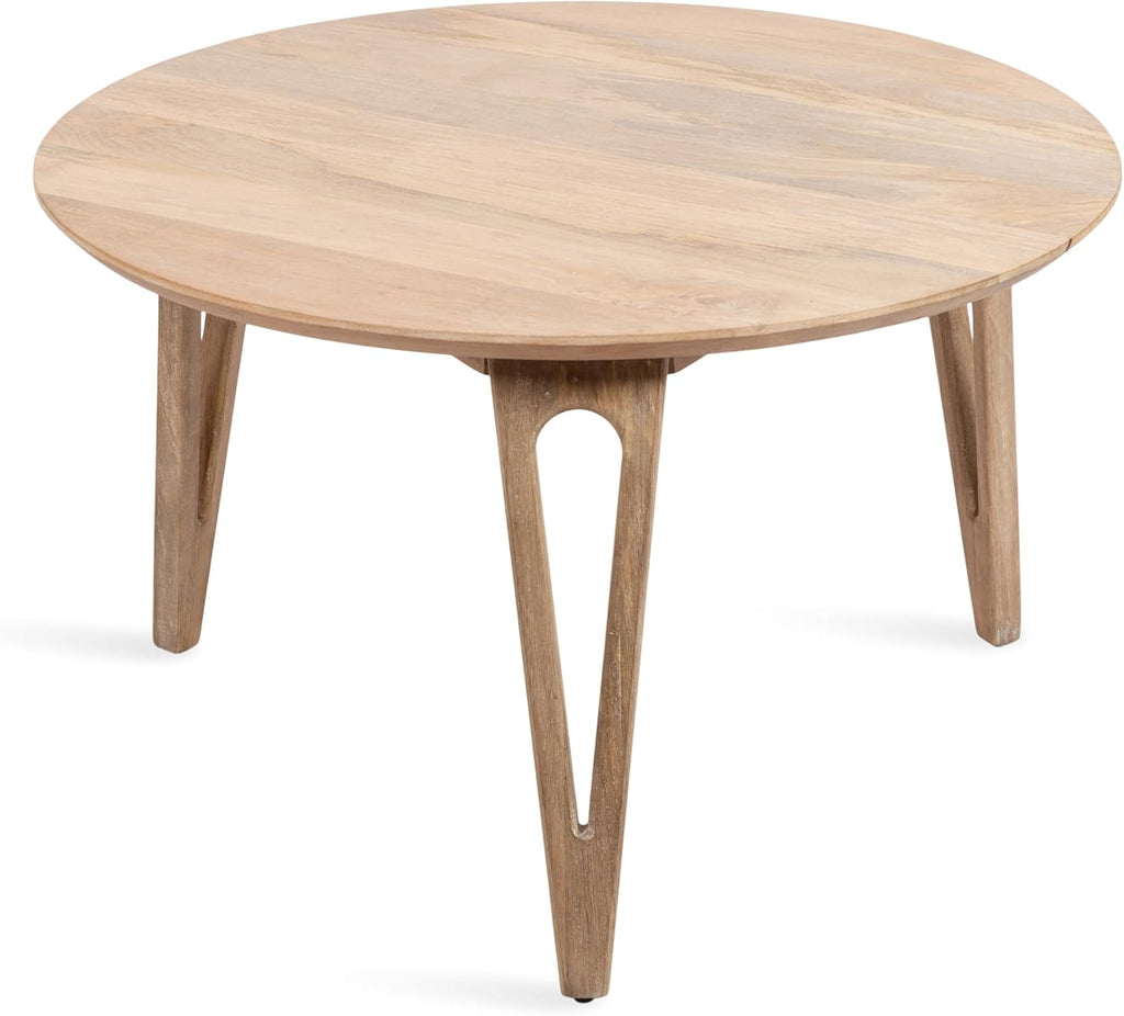 Kate and Laurel Kershaw Transitional Round Coffee Table; 30 x 30 x 19; Natural Wood; Circle Living Room Table with Solid Mango Wood Construction and Tapered Hairpin Legs