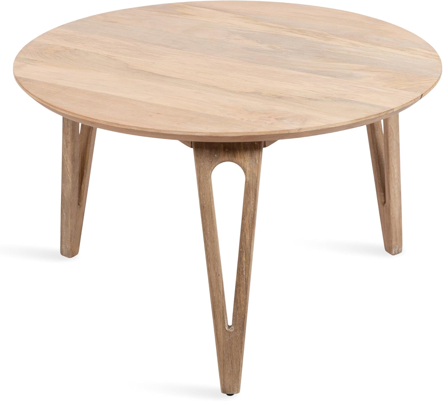Kate and Laurel Kershaw Transitional Round Coffee Table; 30 x 30 x 19; Natural Wood; Circle Living Room Table with Solid Mango Wood Construction and Tapered Hairpin Legs