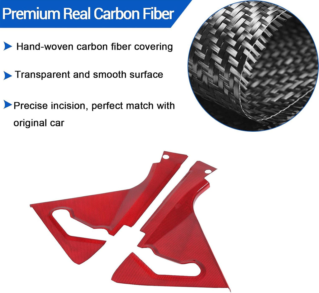 Real Carbon Fiber Engine Bay Panel Cover Compatible with Chevrolet Corvette C8 2020-2026, Front Hood Lift Supports Shock Struts Base Trim Cover Accessories 2Pcs (Red)