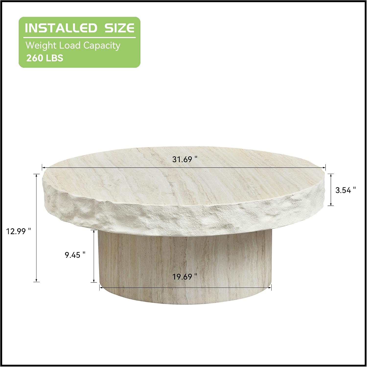 Round Coffee Table for Living Room Small Modern Faux Marble Center Circle Side Drum Accent Farmhouse Coffee Tables Mid Century for Apartment Bedroom Office Balcony (31.7' x 13') Beige