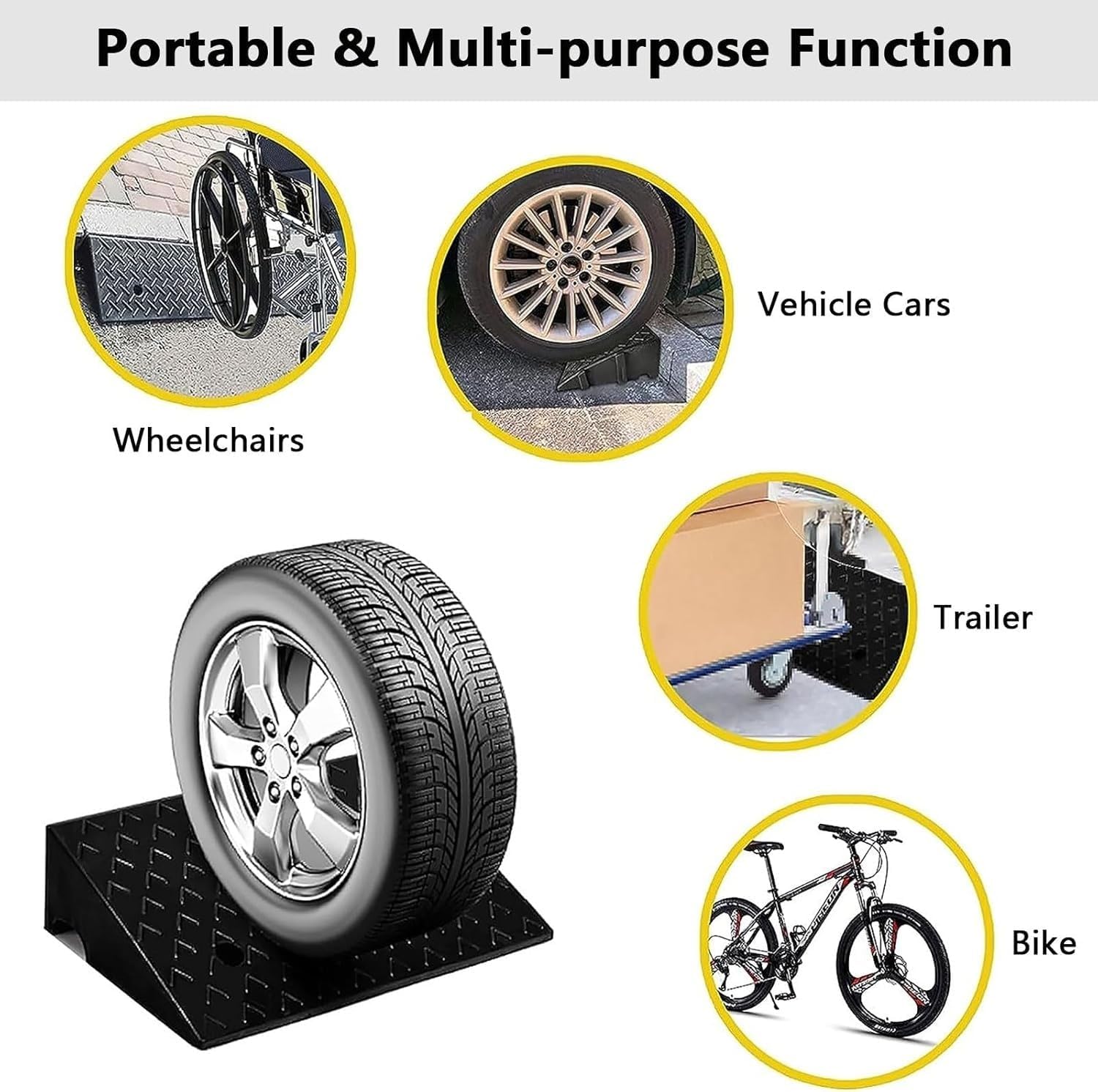 Heavy Duty Wheelchair Rubber Threshold Ramp - Curb Ramps for 4-8 Inch Rise | Ideal for Home Door Steps, Driveways, Cars, Motorcycles, Bicycles (50x50x19cm)