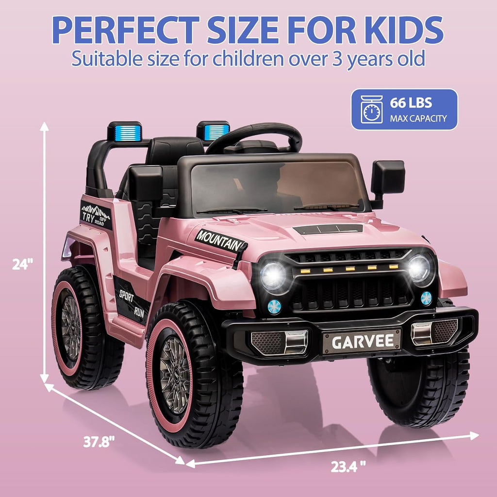 12V Kids Ride On Truck Car, Battery Powered Electric Vehicles with Remote Control, Spring Suspensions, 3 Speeds, LED Lights, Music, MP3, Ride On Toy Car for Children Toddles Boys Girls, Light Pink