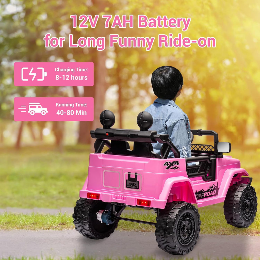 SEHOMY 12V Kids Ride On Truck with Parent Remote, 4 Wheelers Battery Powered Electric Toys Car Toddler - 3 Speed, Spring Suspension, LED Lights, Safety Start, Music, Kids Electric Vehicles Pink