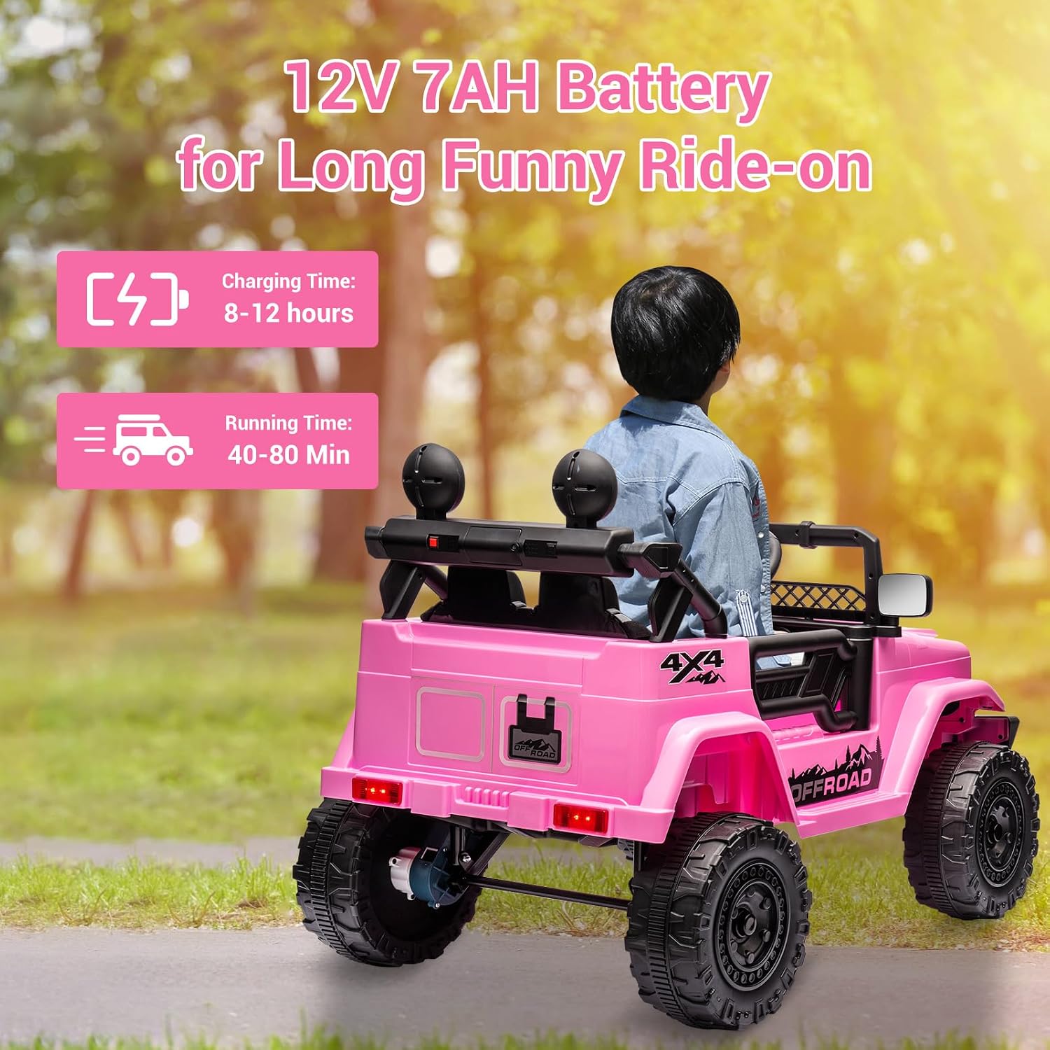 SEHOMY 12V Kids Ride On Truck with Parent Remote, 4 Wheelers Battery Powered Electric Toys Car Toddler - 3 Speed, Spring Suspension, LED Lights, Safety Start, Music, Kids Electric Vehicles Pink