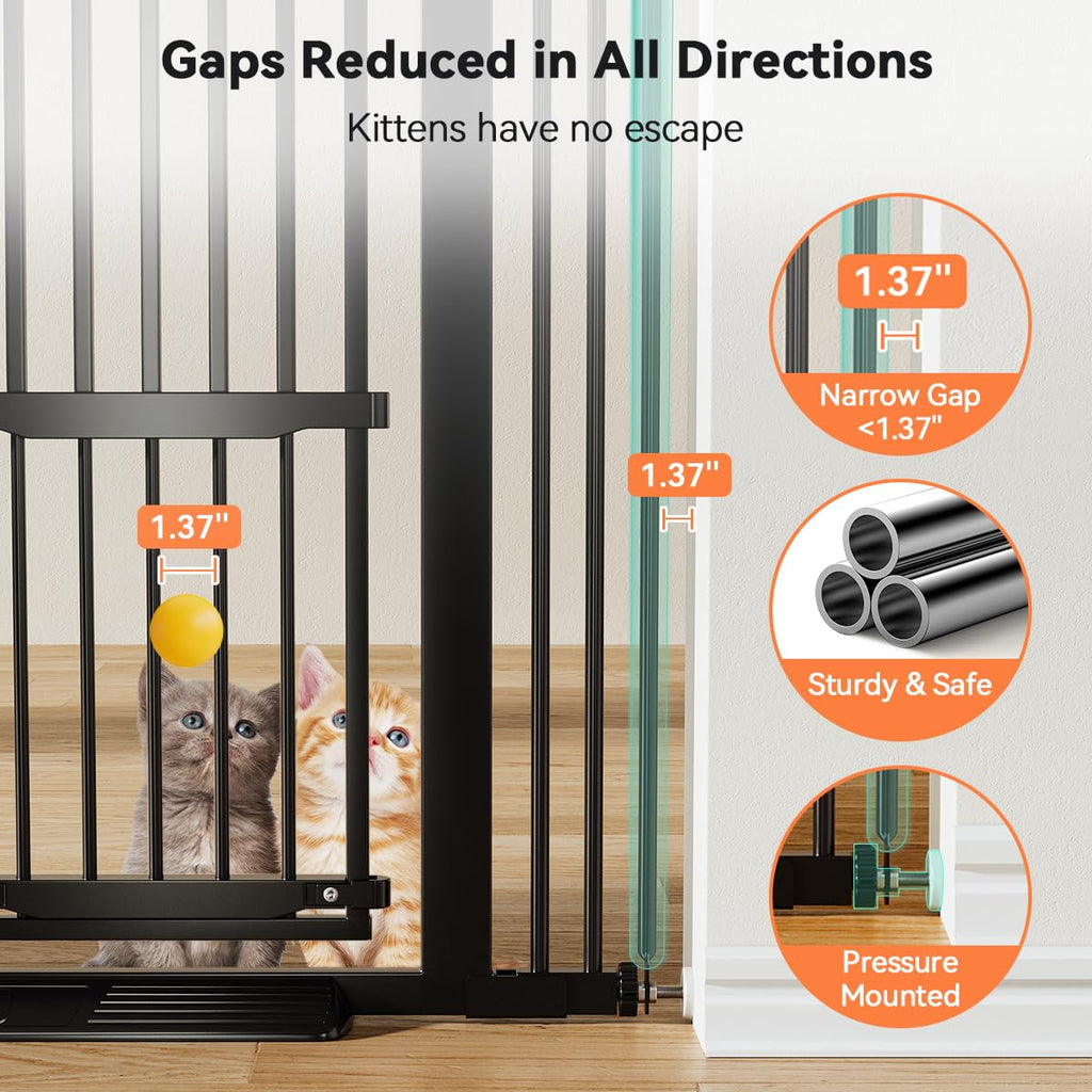 COMOMY 55.1' Extra Tall Pet Gate for Cats, 29.5-43' Extra Wide Cat Gate with Adjustable Cat Door, Pressure Mounted Easy Walk Through Pet Gate with Door for Stairs, Doorways, Kitchen(Black)