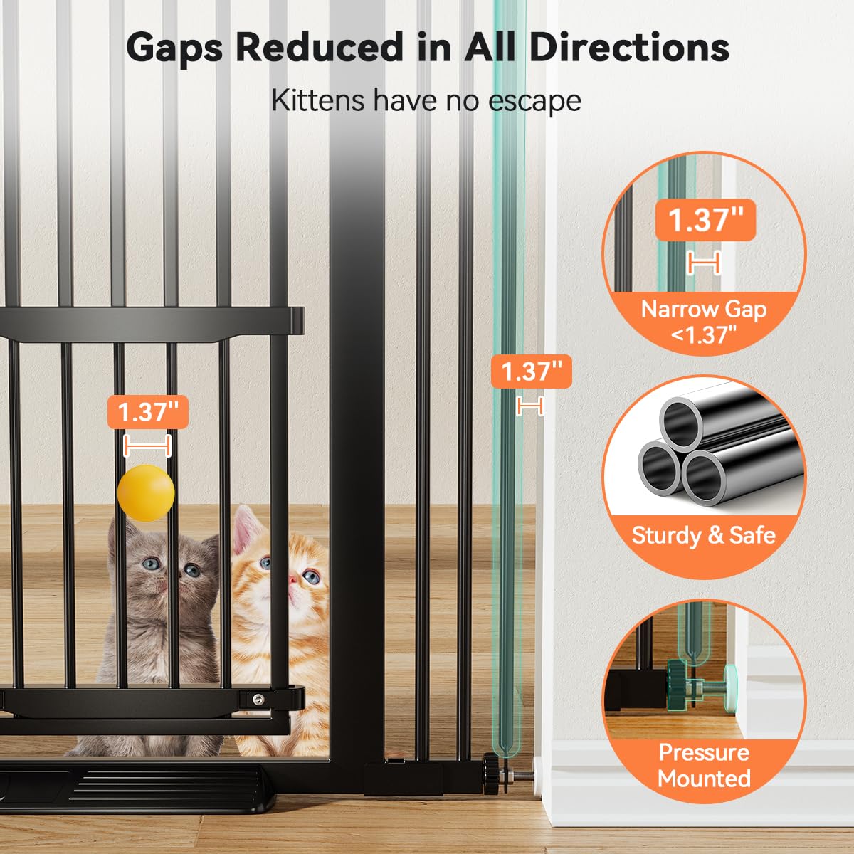 COMOMY 55.1' Extra Tall Pet Gate for Cats, 29.5-43' Extra Wide Cat Gate with Adjustable Cat Door, Pressure Mounted Easy Walk Through Pet Gate with Door for Stairs, Doorways, Kitchen(Black)