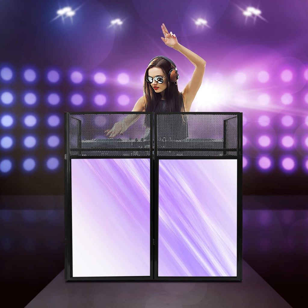 DJ Event Facade Booth with Lighting Scrim and Carry Bag, Portable DJ Facade Table Station Flat Table Top 20x40in, DJ Controller Stand, DJ Mixer Display Stand,Recording Mixer Stand (Black)